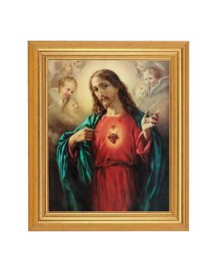 8" x 10" Sacred Heart Of Jesus Print With 10"x12" Gold Leaf Finish Beveled Frame 