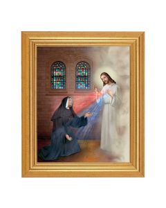 8" x 10" Saint Faustina with Divine Mercy Print With 10" x 12" Gold Leaf Finish Beveled Frame 