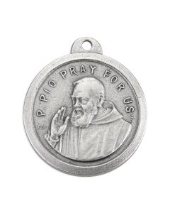 1 1/8" Saint Pio Medal in Antiqued Silver Finish