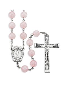 8mm Genuine Rose Quartz Stone Bead Rosary, Boxed