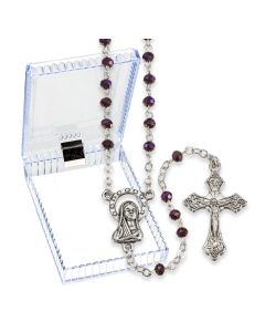 Amethyst Glass Bead Rosary Boxed