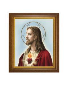 8x10" Sacred Heart of Jesus Print in 10.5" x 12.5" Walnut Finished Beveled Frame