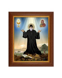 8" x 10" Saint Charbel Print in 10.5" x 12.5" Walnut Finished Beveled Frame