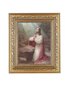 12 1/2" x 14 1/2" Ornate Gold Leaf Antique Frame with 8" x 10" Christ on Mount Olive Print