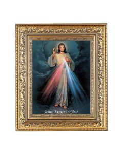 12 1/2" x 14 1/2" Ornate Gold Leaf Antique Frame with 8" x 10" Divine Mercy Print