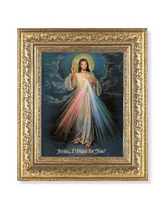 12 1/2" x 14 1/2" Ornate Gold Leaf Antique Frame with 8" x 10" Gold Divine Mercy Print