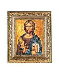 12 1/2" x 14 1/2" Ornate Gold Leaf Antique Frame with 8" x 10" Christ the All Knowing Print