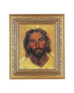 12 1/2" x 14 1/2" Ornate Gold Leaf Antique Frame with 8" x 10" Hook: Head of Christ Print
