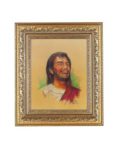 12 1/2" x 14 1/2" Ornate Gold Leaf Antique Frame with 8" x 10" Segura: Laughing Jesus Print