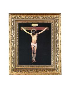 12 1/2" x 14 1/2" Ornate Gold Leaf Antique Frame with 8" x 10" Crucifixion Print