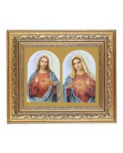 12 1/2" x 14 1/2" Ornate Gold Leaf Antique Frame with 8" x 10" The Sacred Hearts Print