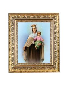12 1/2" x 14 1/2" Ornate Gold Leaf Antique Frame with 8" x 10" Our Lady of Mt. Carmel Print