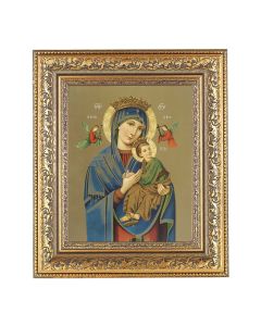 12 1/2" x 14 1/2" Ornate Gold Leaf Antique Frame with 8" x 10" Our Lady of Perpetual Help Print