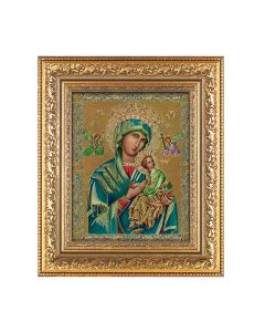 12 1/2" x 14 1/2" Ornate Gold Leaf Antique Frame with 8" x 10" Gold Our Lady of Perpetual Help Print