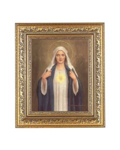 12 1/2" x 14 1/2" Ornate Gold Leaf Antique Frame with 8" x 10" Immaculate Heart of Mary Print