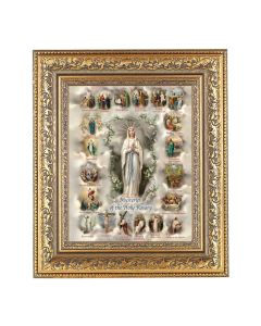 12 1/2" x 14 1/2" Ornate Gold Leaf Antique Frame with 8" x 10" Mysteries of the Rosary Print