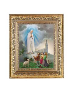 12 1/2" x 14 1/2" Ornate Gold Leaf Antique Frame with 8" x 10" Our Lady of Fatima Print