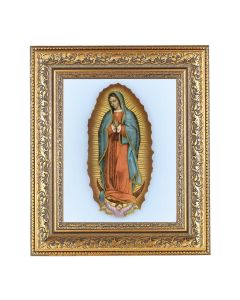 12 1/2" x 14 1/2" Ornate Gold Leaf Antique Frame with 8" x 10" Our Lady of Guadalupe Print