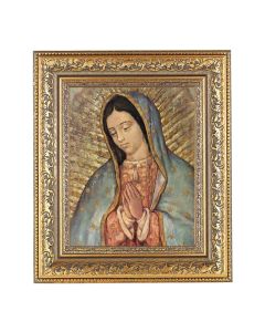 12 1/2" x 14 1/2" Ornate Gold Leaf Antique Frame with 8" x 10" Our Lady of Guadalupe Print