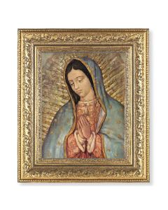 12 1/2" x 14 1/2" Ornate Gold Leaf Antique Frame with 8" x 10" Gold Bust of Our Lady of Guadalupe Print