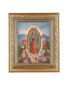 12 1/2" x 14 1/2" Ornate Gold Leaf Antique Frame with 8" x 10" Our Lady of Guadalupe Print
