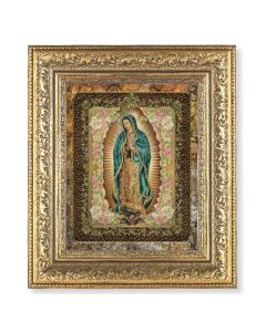 12 1/2" x 14 1/2" Ornate Gold Leaf Antique Frame with 8" x 10" Our Lady of Guadalupe Roses Print