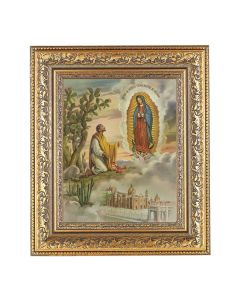 12 1/2" x 14 1/2" Ornate Gold Leaf Antique Frame with 8" x 10" Our Lady of Guadalupe with Juan Diego Print
