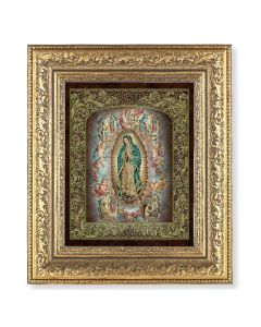 12 1/2" x 14 1/2" Ornate Gold Leaf Antique Frame with 8" x 10" Gold Our Lady of Guadalupe with Angels Print