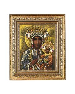 12 1/2" x 14 1/2" Ornate Gold Leaf Antique Frame with 8" x 10" Our Lady of Czestochowa Print