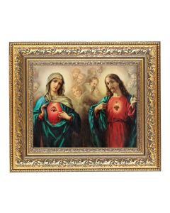 12 1/2" x 14 1/2" Ornate Gold Leaf Antique Frame with 8" x 10" The Sacred Heart's Print