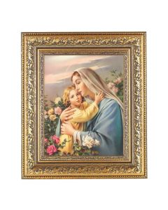 12 1/2" x 14 1/2" Ornate Gold Leaf Antique Frame with 8" x 10" Madonna and Child Print
