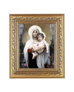 12 1/2" x 14 1/2" Ornate Gold Leaf Antique Frame with 8" x 10" Bouguereau: Madonna of the Roses Print
