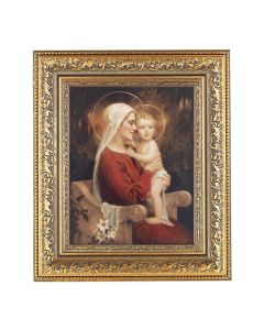 12 1/2" x 14 1/2" Ornate Gold Leaf Antique Frame with 8" x 10" Chambers: Madonna and Child Print
