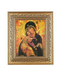 12 1/2" x 14 1/2" Ornate Gold Leaf Antique Frame with 8" x 10" Our Lady of Vladimir Print