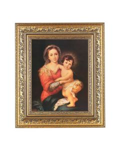 12 1/2" x 14 1/2" Ornate Gold Leaf Antique Frame with 8" x 10" Murillo: Madonna and Child Print