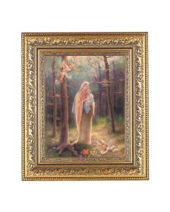12 1/2" x 14 1/2" Ornate Gold Leaf Antique Frame with 8" x 10" Madonna of the Woods Print