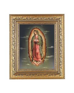 12 1/2" x 14 1/2" Ornate Gold Leaf Antique Frame with 8" x 10" Our Lady of Guadalupe Print