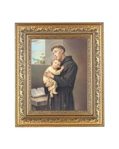 12 1/2" x 14 1/2" Ornate Gold Leaf Antique Frame with 8" x 10" St. Anthony Print