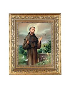 12 1/2" x 14 1/2" Ornate Gold Leaf Antique Frame with 8" x 10" Saint Francis Print