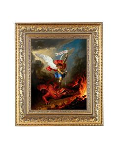 8" x 10" Archangel St. Michael Deafeats the Dragon Print with an Antique Gold Frame 12 1/2" x 14 1/2"