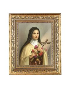 12 1/2" x 14 1/2" Ornate Gold Leaf Antique Frame with 8" x 10" Saint Therese Print