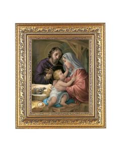 12 1/2" x 14 1/2" Ornate Gold Leaf Antique Frame with 8" x 10" Holy Family Print