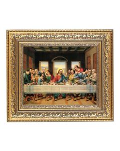 12 1/2" x 14 1/2" Ornate Gold Leaf Antique Frame with 8" x 10" Last Supper Print