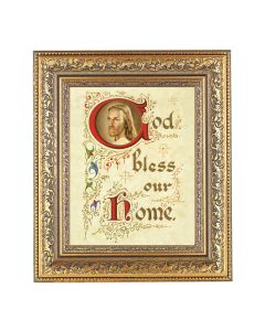 12 1/2" x 14 1/2" Ornate Gold Leaf Antique Frame with 8" x 10" House Blessing Christ Print