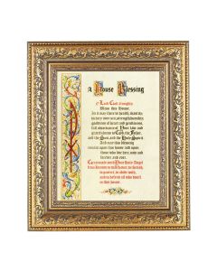 12 1/2" x 14 1/2" Ornate Gold Leaf Antique Frame with 8" x 10" House Blessing Print