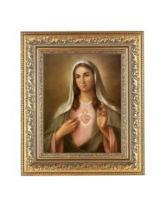 12 1/2" x 14 1/2" Ornate Gold Leaf Antique Frame with 8" x 10" Immaculate Heart of Mary Print