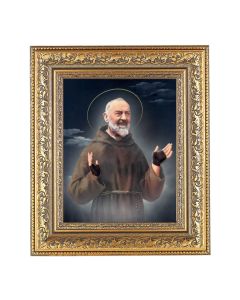 12 1/2" x 14 1/2" Ornate Gold Leaf Antique Frame with 8" x 10" Saint Pio Print