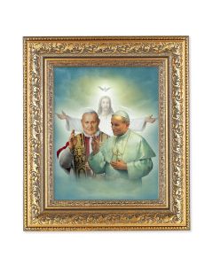 12 1/2" x 14 1/2" Ornate Gold Leaf Antique Frame with 8" x 10" Saints John XXIII and John Paul II Print