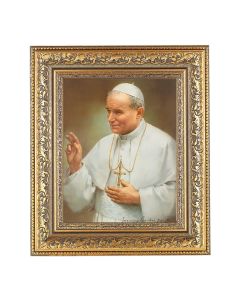 12 1/2" x 14 1/2" Ornate Gold Leaf Antique Frame with 8" x 10" Saint John Paul II Print