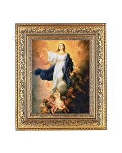 12 1/2" x 14 1/2" Ornate Gold Leaf Antique Frame with 8" x 10" Immaculate Conception Print
